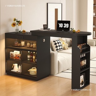 Solid Wood Bar Partition Cabinet Living Room Pull-Out Sofa Bar Retro Black Storage Cabinet Dining Cabinet Rotating and Stretching