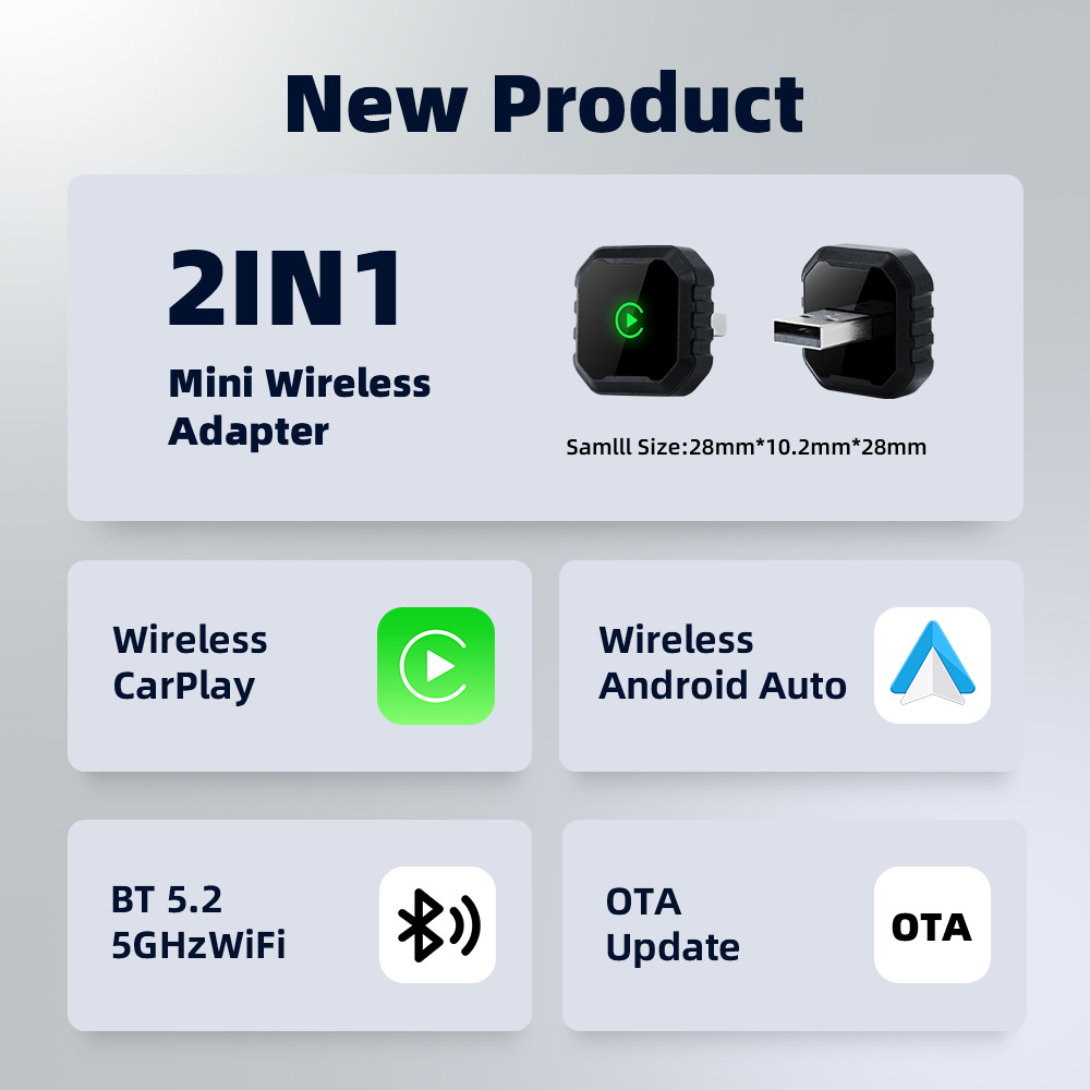 2-in-1 Car Connectivity Box, Apple Dual-Channel Wired to Wireless CarPlay, Portable