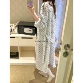 慵懒风新款睡衣睡袍女款春秋季薄款长袖甜美波点夏浴袍宽松家居服