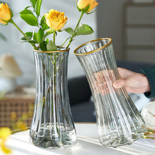 轻奢创意描金玻璃花瓶鲜花插花玫瑰富贵竹绿萝水培桌面摆件花瓶