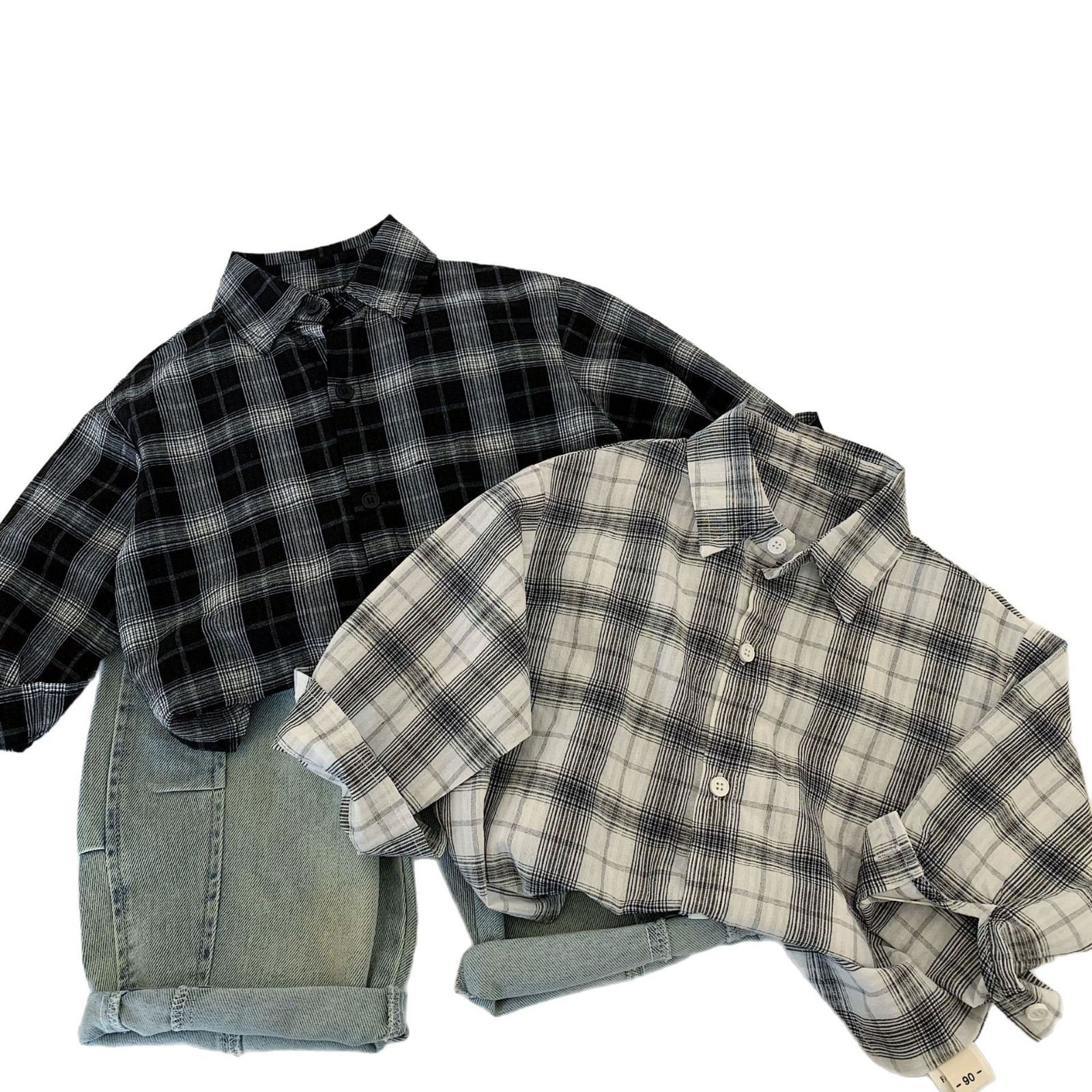 Camisa para niños Maibao 2025 primavera para niños nueva camisa a cuadros retro versión coreana de la camisa de solapa de todo fósforo