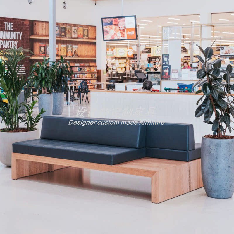 Nordic minimalist modern homestay club solid wood armless sofa, coffee shop restaurant double booth, mall bench
