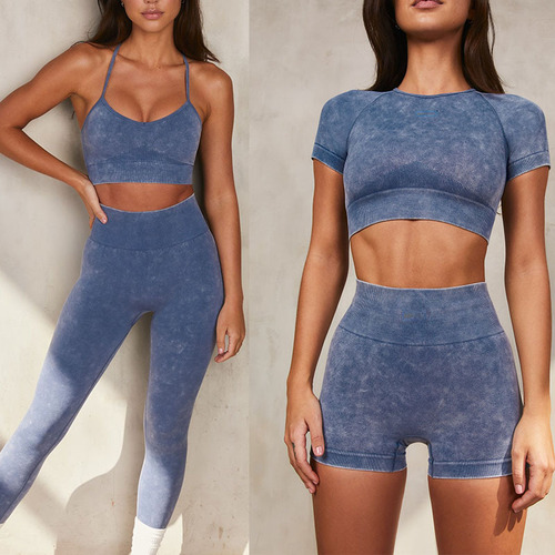 European and American autumn and winter tight sports bra tops seamless yoga wear shorts fitness long-sleeved yoga suit for women