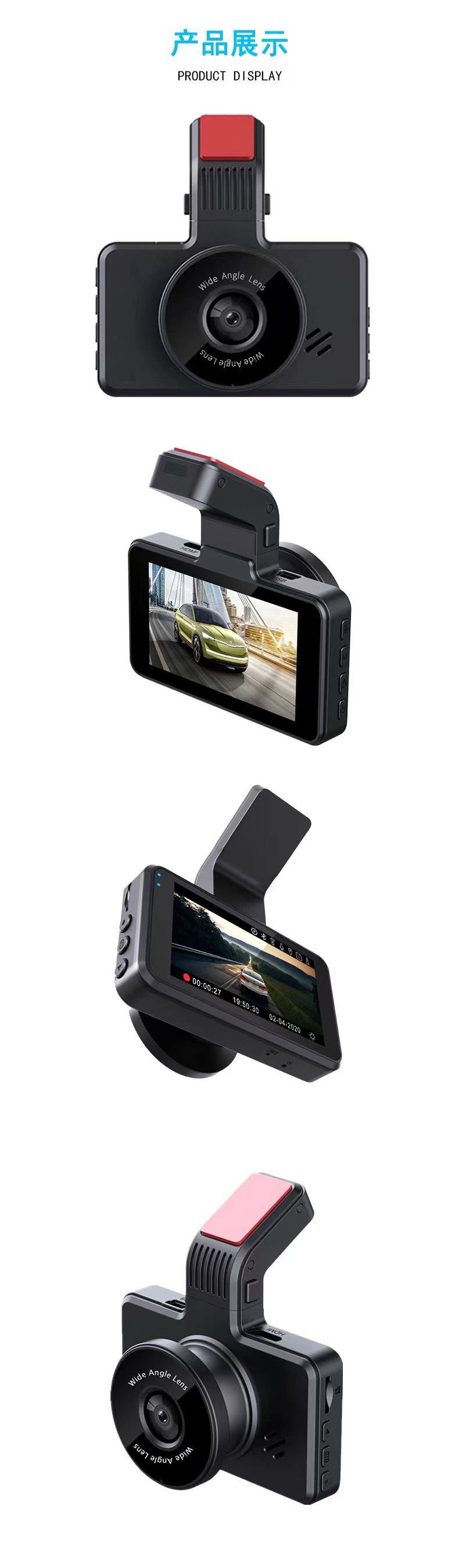 High-definition night vision dashcam, no wiring required, front and rear dual recording, connected to mobile app, reversing image 1440P