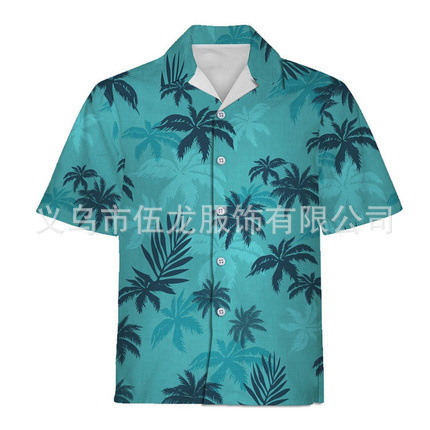 High-Quality 2026 New Model Y2 Foreign Trade Cross-Border Hawaiian Casual Beach Print Shirt with Short Sleeves, Available for Dropshipping