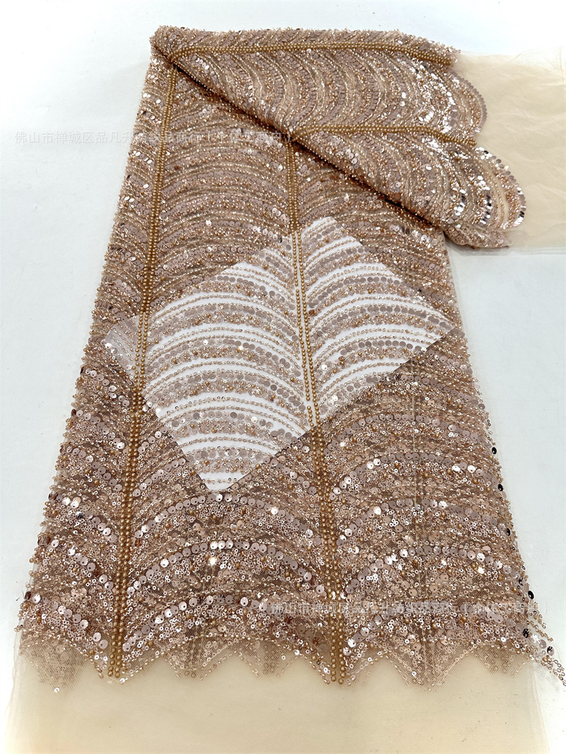 Multicolor conchas sequinilla perlas tubo bordado tela de lujo ligera de alta gama vestido de boda tela de moda tela de bordado de malla