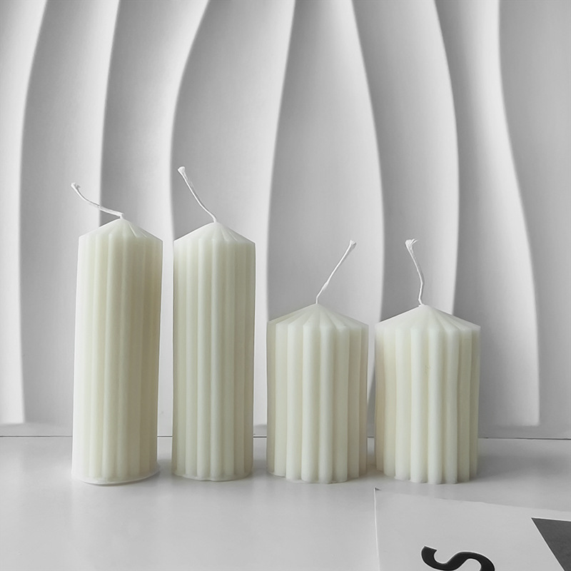 Geométrica en punta superior a rayas cilíndrico vela molde DIY a rayas cilíndrico aromaterapia vela jabón hecho a mano fragancia molde de piedra