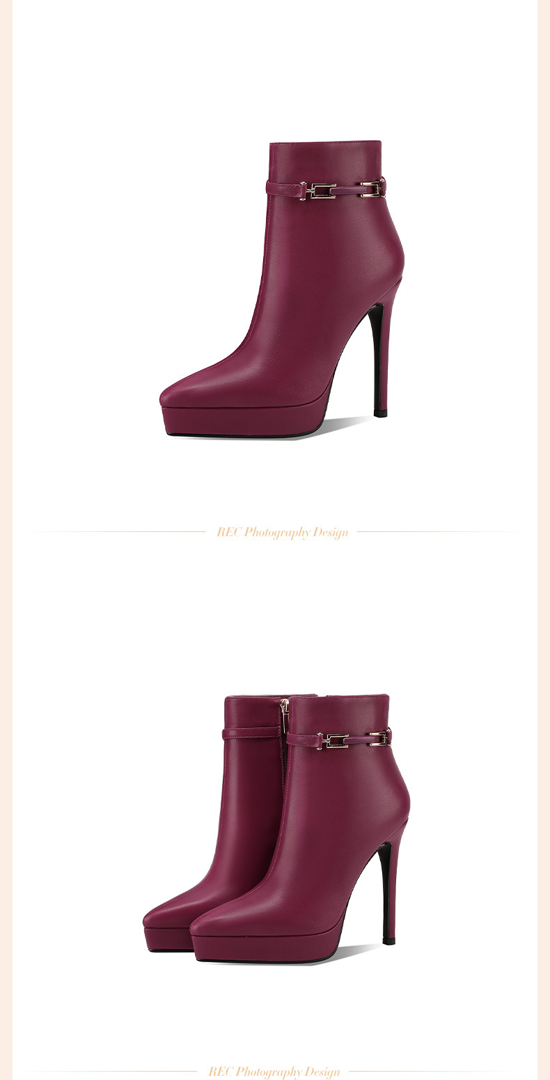 Boot nữ da bò mũi nhọn gót siêu cao 12 cm đế chống nước phong cách sàn catwalk — Màu mơ 12 cm (lông cừu) chi tiết 4