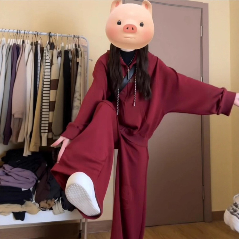 纯棉美式炸街运动服套装女秋季韩版宽松时尚卫衣休闲两件套跑步潮|undefined