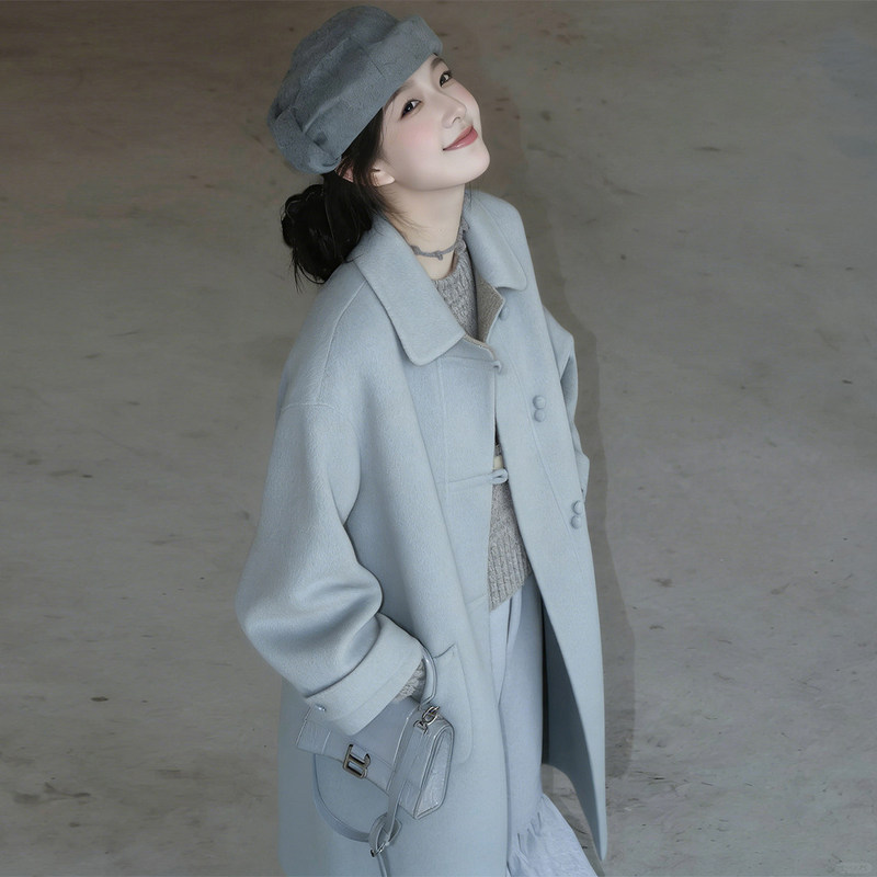 Blue Double-Sided Woolen Coat for Women 2025 Winter New Style High-End and Super Stylish Mid-Length Woolen Coat Blue Double-Sided Woolen Coat for Women 2025 Winter New Style High-End and Super Stylish Mid-Length Woolen Coat