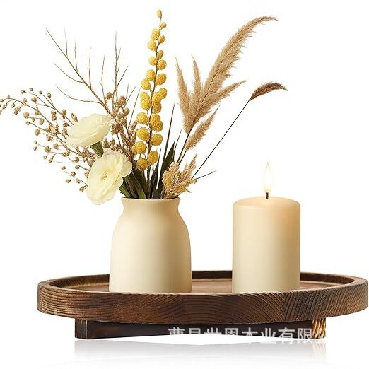 Wooden Decorative Tray Farmhouse Candle Holder Old Tray Kitchen Living Room Wooden Retro Coffee Tray Disc