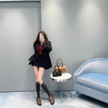 秋冬新款Miu南油工厂学院风简约气质徽标刺绣羊毛呢西装外套+半裙