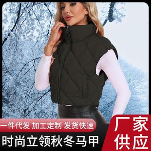 Cross-border European and American Women's Fashion Collar Vest Autumn and Winter Jacket Sleeveless Diamond Vest Top