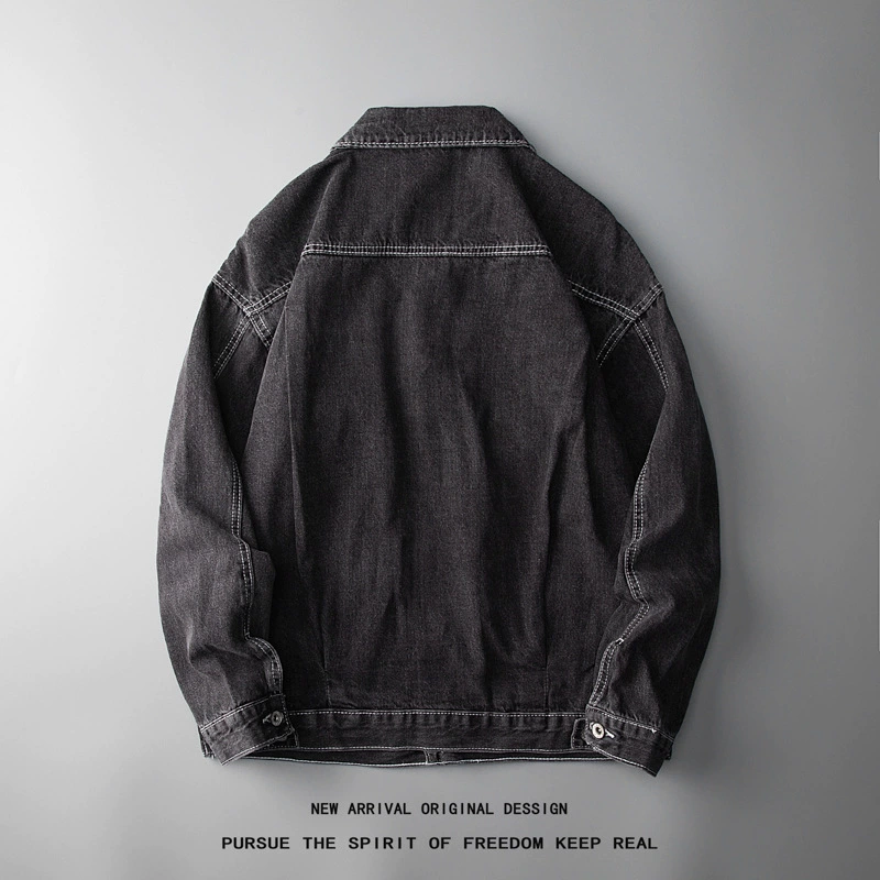 Long-sleeve, denim men's elastic autumn jacket, oversize