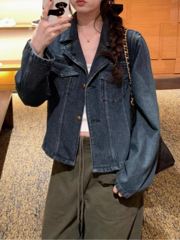 蓝调时刻 私服复古做旧牛仔外套女早秋韩系小众上衣|undefined
