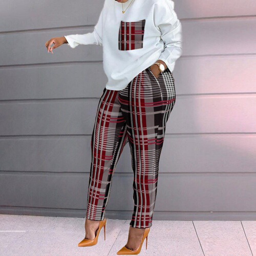 Women's clothing's new European and American fashion printed long-sleeved large-size loose women's casual suit