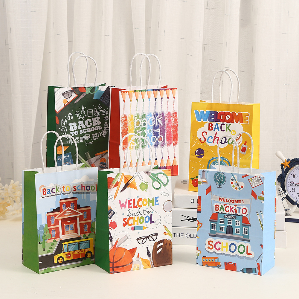 跨境新款校园手提袋创意卡通印花牛皮纸袋手提伴手礼礼品袋批发