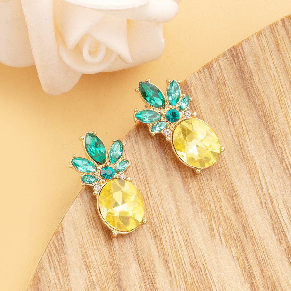 Fashionable temperament pineapple earrings shiny glass diamonds colorful fruit series earringspicture6