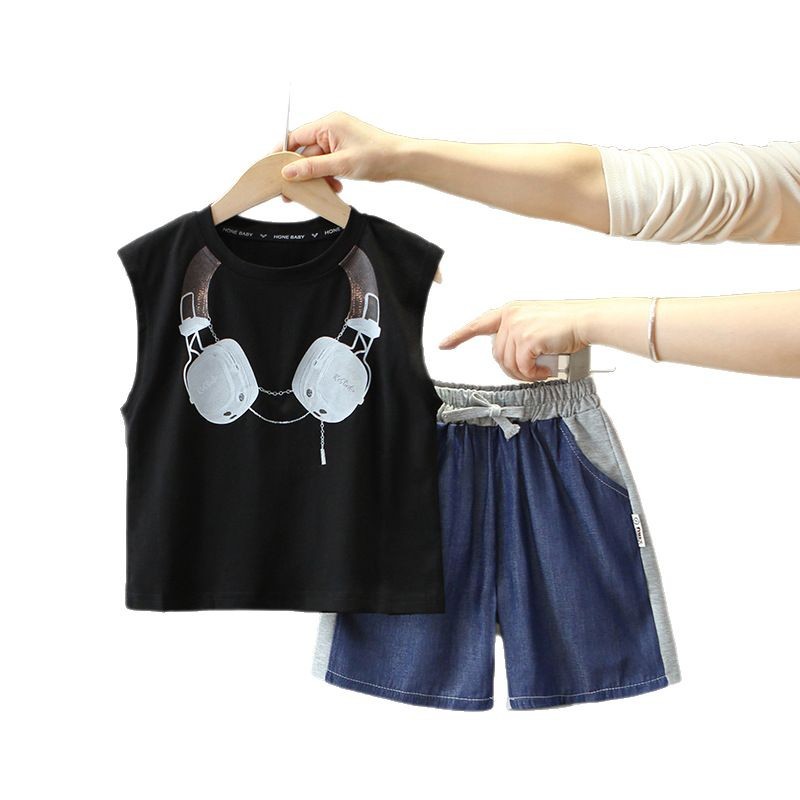 7870 traje de verano para niños 2025 nuevo chaleco casual para niños bebé guapo y fresco traje de dos piezas de verano