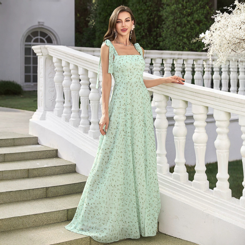 【Random Cut】Women's Sleeveless Backless Dress with Detachable Handmade Three-Dimensional Flower Decoration and High Slit