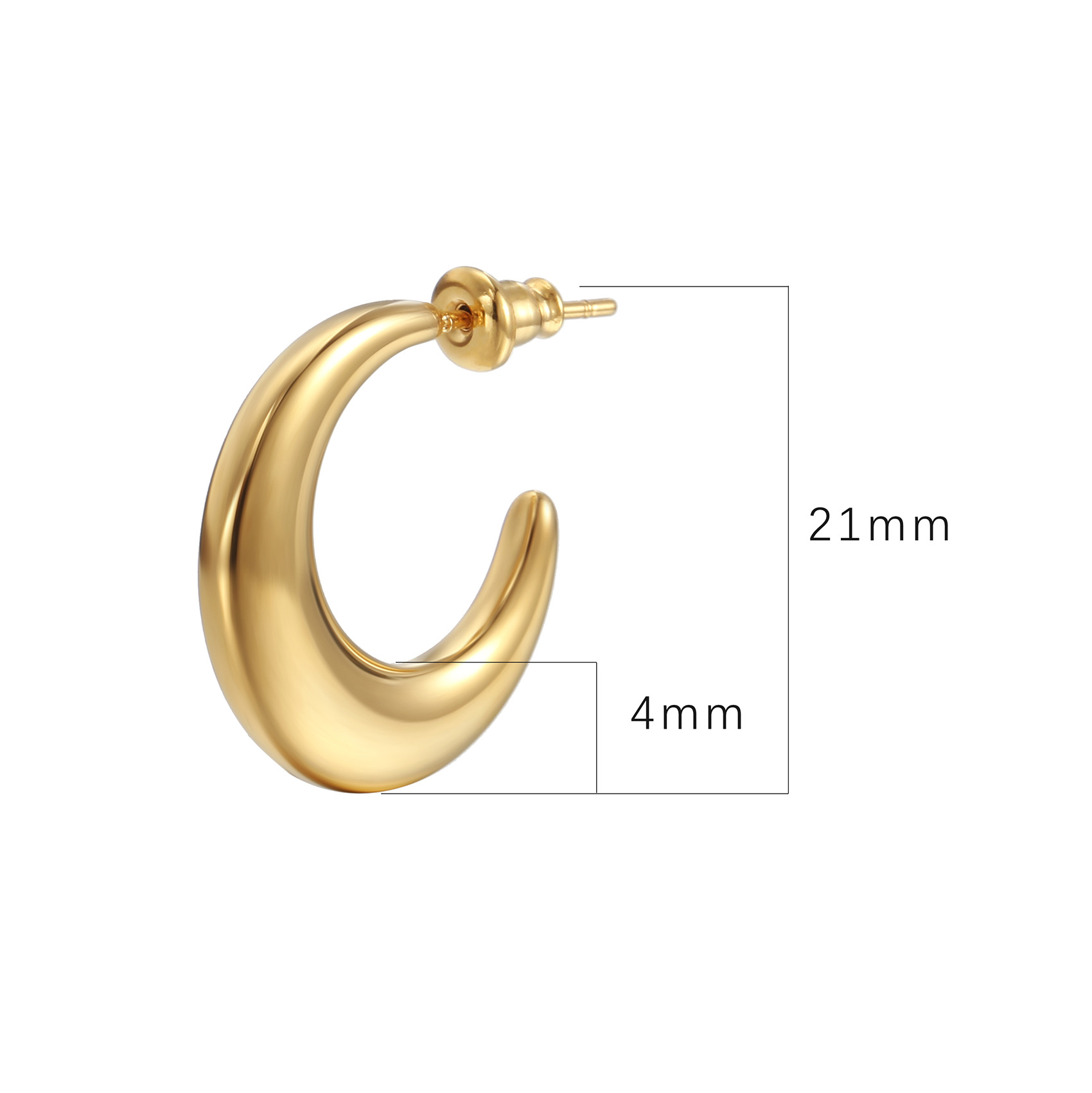 Daily Occasion 201 Stainless Steel Material PVD Coated 18K Gold Real Gold Plated C Shape 201 Stainless Steel Fashion Waterproof Non Tarnish Ear Studs