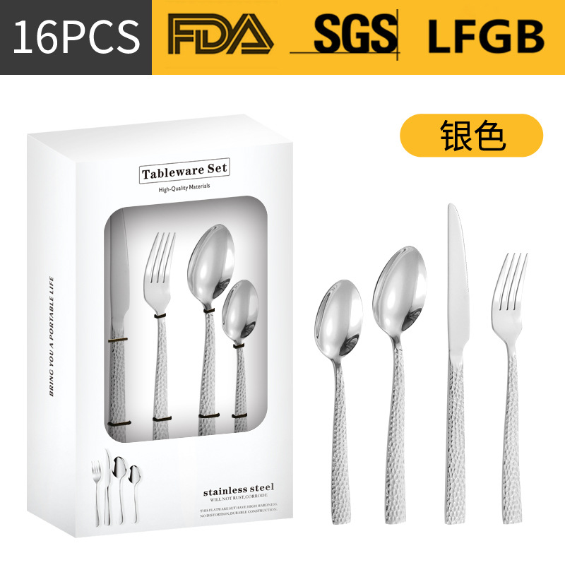 Productos de Amazon cubiertos de acero inoxidable 16 / 24 piezas con mango cuadrado engrosado cuchillo de filete cuchara de cuchillo de tenedor de agua cubo de comida occidental