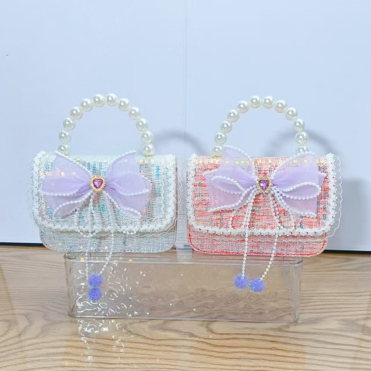 Bolso de arco princesa bolso de perlas bolso de mano cadena bolso de niños pequeño viento fragante bolso de hombro para chicas regalos