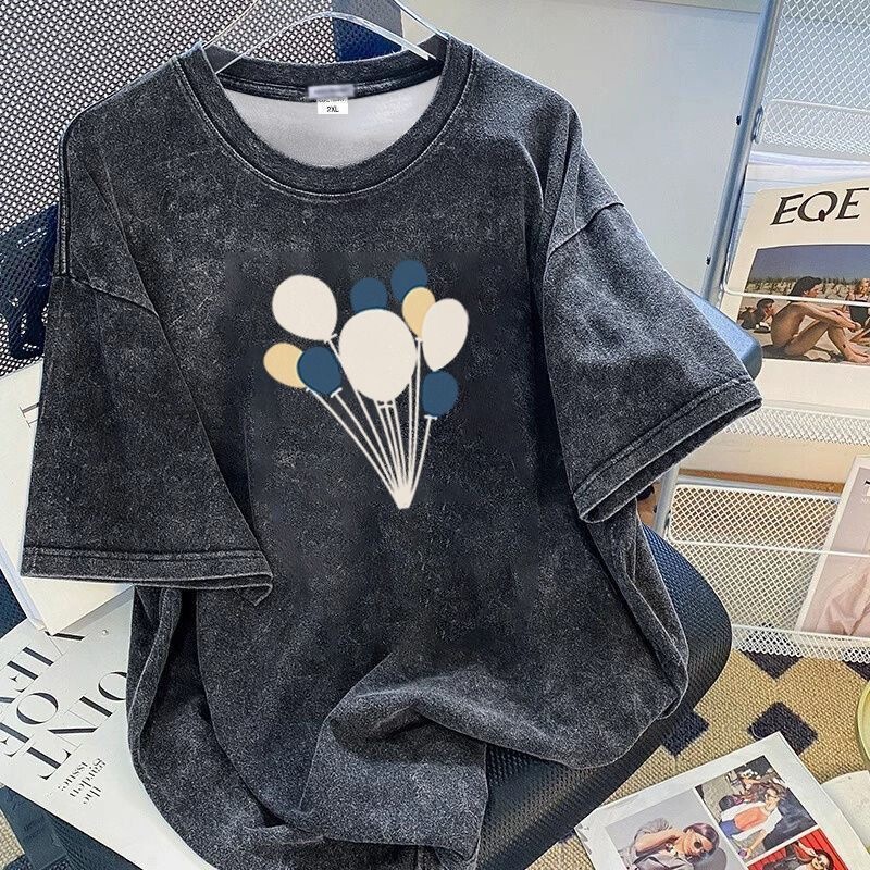 Vintage Washed Short-Sleeve T-Shirt for Women, 2026 Summer Korean Style, Distressed Loose Fit, High-End Versatile Half-Sleeve Top, Trendy