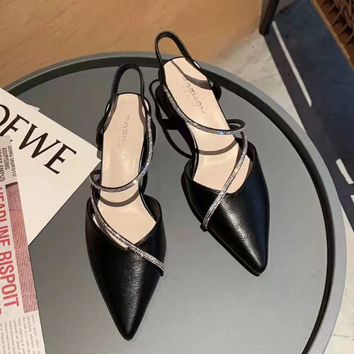 Fashionable Women's Fairy Wind Summer Cap Toe Thick Heel Water Crystal High Heels Matching Dresses Women's Shoes