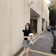 韩版黑色修身短袖圆领T恤女夏季紧身显瘦休闲打底衫短款百搭上衣