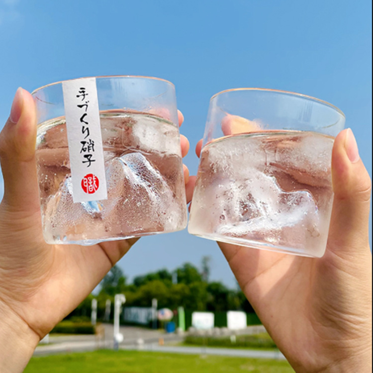 國潮風觀山玻璃杯子復古日式水杯咖啡日本茶杯威士忌酒杯家用耐熱