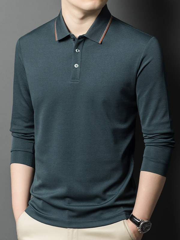 Autumn 2024 New Mulberry Silk Long-sleeved T-shirt Men's Lapel Pullover Middle-aged Dad Polo Shirt Top