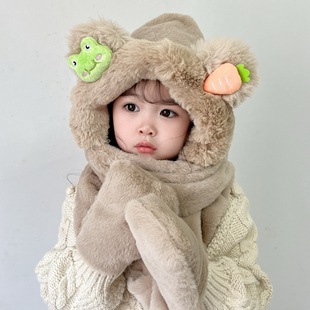Children's Hat Winter Three-piece Set Baby's Velvet Gloves Super Thick Winter Warm Hat and Scarf for Boys and Girls