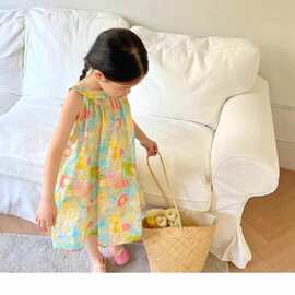 宥宝童装夏季新品儿童无袖牛仔挂脖裙中小童连衣裙甜美女童裙子