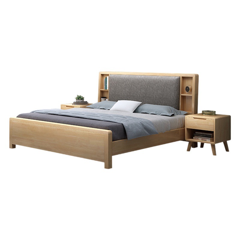 Cama de madera maciza nórdica cama doble 1,8 m 1,5 moderno minimalista registro suave cojín apartamento dormitorio muebles de almacenamiento cama de la boda