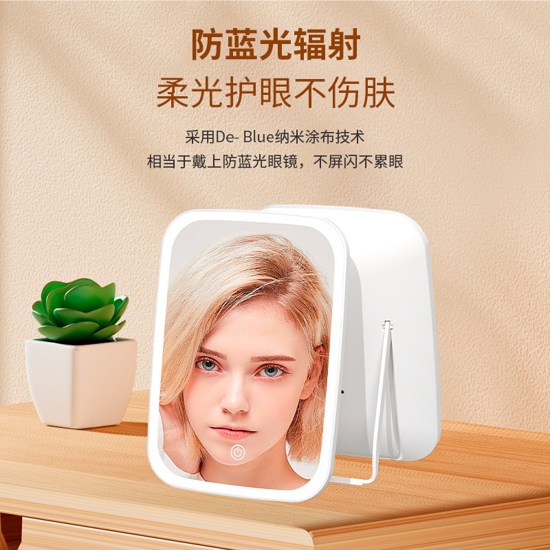 Led espejo de maquillaje soporte de escritorio de escritorio con lámpara de maquillaje inteligente ajustable espejo de luz portátil luz tricolor