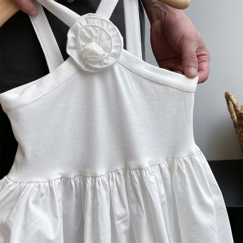 2024 summer new style girls suspender dress French children's clothing children's sleeveless white princess skirt