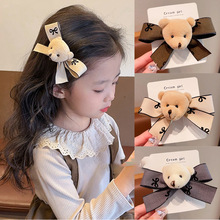 儿童发夹可爱蝴蝶结小熊毛绒抓夹女孩冬天发饰高级感后脑勺盘发夹