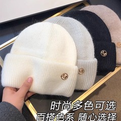 韩版时尚针织帽女秋冬加绒加厚保暖百搭日系甜美网红字母款毛线帽