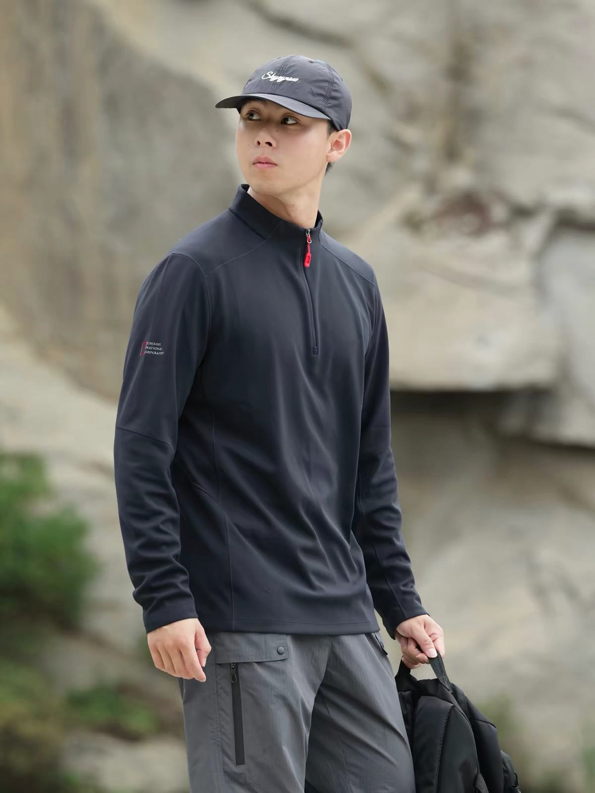B Yinjia's new autumn outdoor sports quick-dry long-sleeve men's half-zip running fitness top with stand-up collar casual sweatshirt