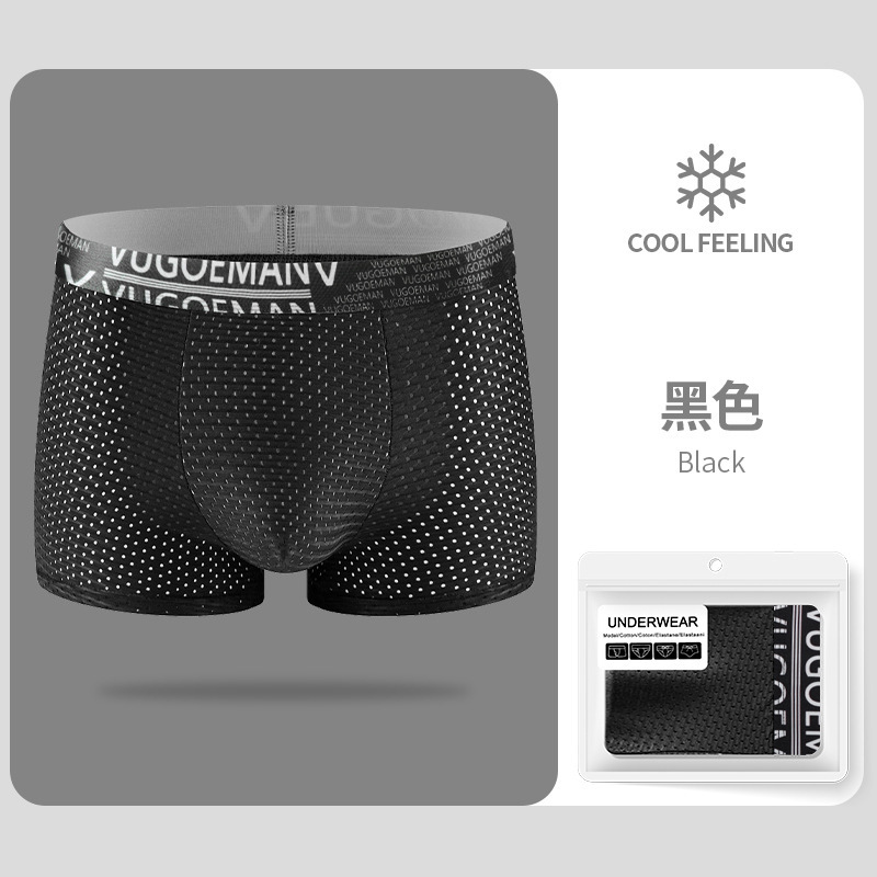 Ropa interior de seda de hielo de los hombres malla completa Boxer fresco shorts delgada transpirable hueco malla Boxer shorts al por mayor