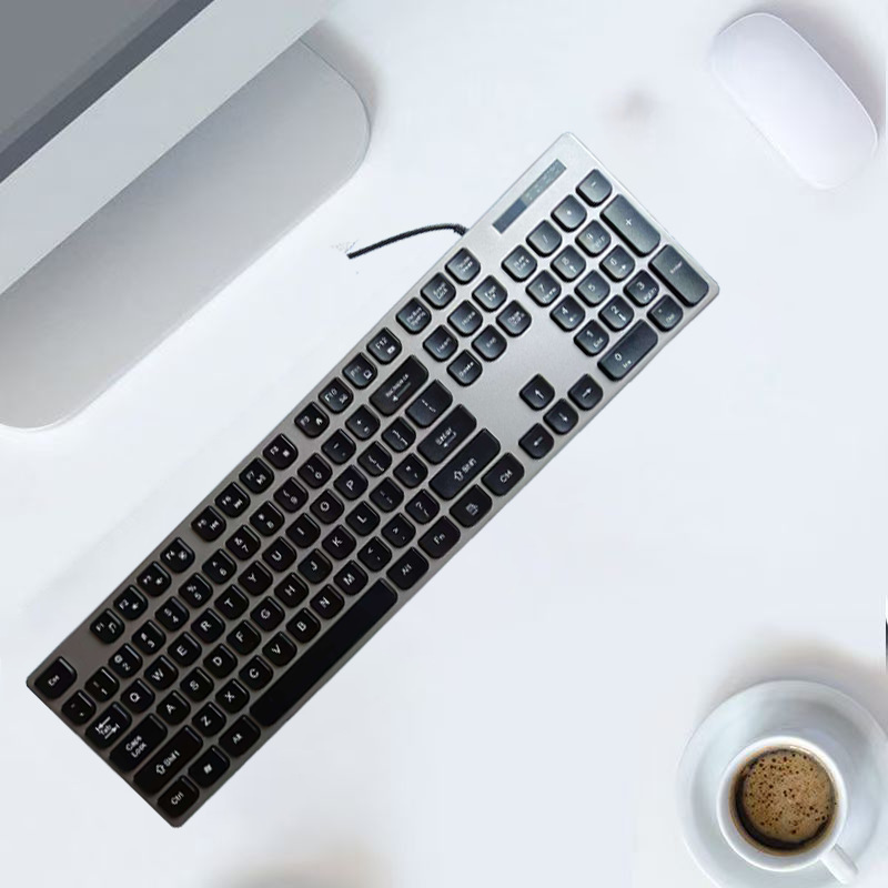 Silver Black Film Wired Keyboard Mute Office 110 Keys Typing Keyboard Notebook Desktop Wired Keyboard