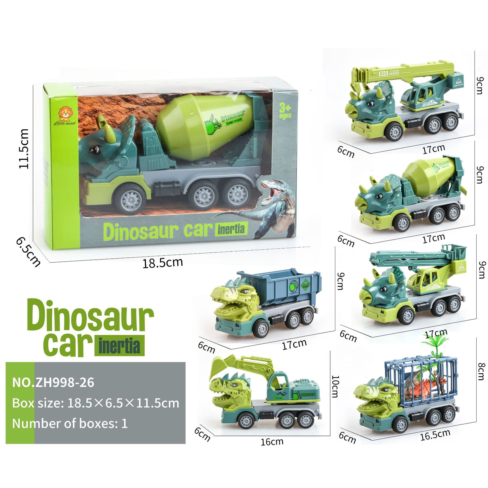 Cross-Border Dinosaur Car Tyrannosaurus Rex Engineering Vehicle Mixer Truck Crane Transport Vehicle Ladder Truck Excavator Children's Toys
