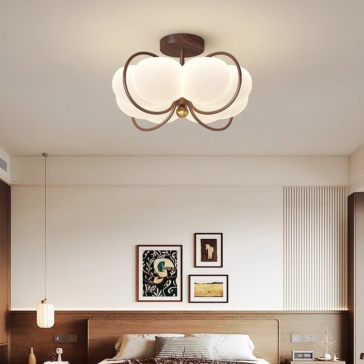 Lámpara de techo de dormitorio principal de estilo antiguo de alta gama, lámpara de araña de restaurante de calabaza de crema Bauhaus retro, lámpara de habitación para niños