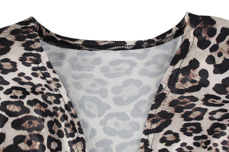 Sexy Leopard Print Printed V neck Sexy Pleated Nipped Waist Slim Tall Looking Split Dress