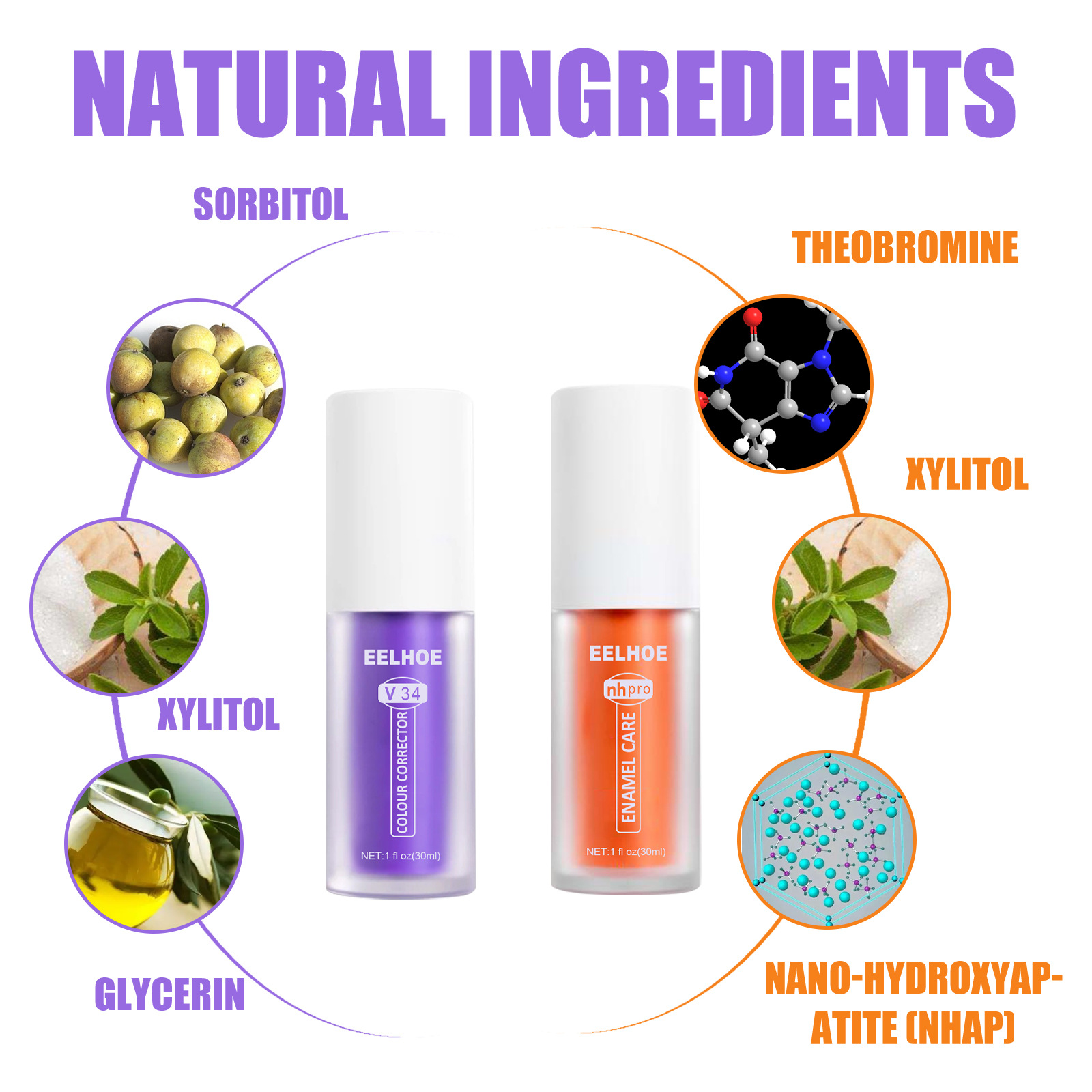 EELHOE V34 Toothpaste Purple Orange Toothpaste Repairs Teeth Repair Oral Cleansing Whitening Removes Teeth Stains_voghion.com