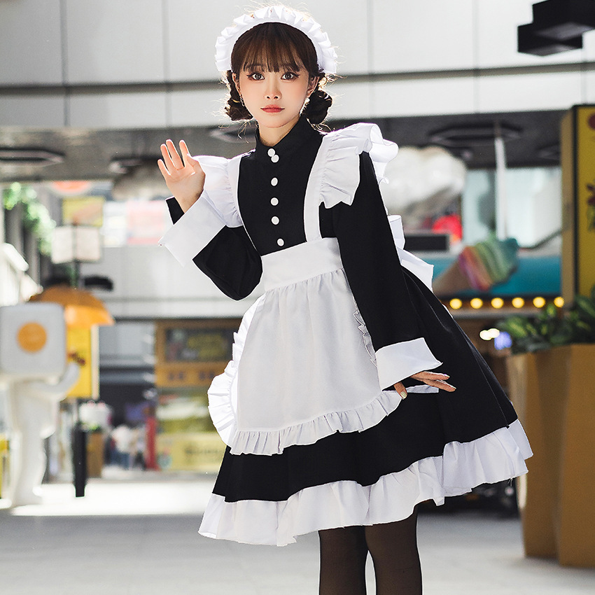 Blanco y Negro Maid vestido día estilo gótico en el de las mujeres grandes Lolita