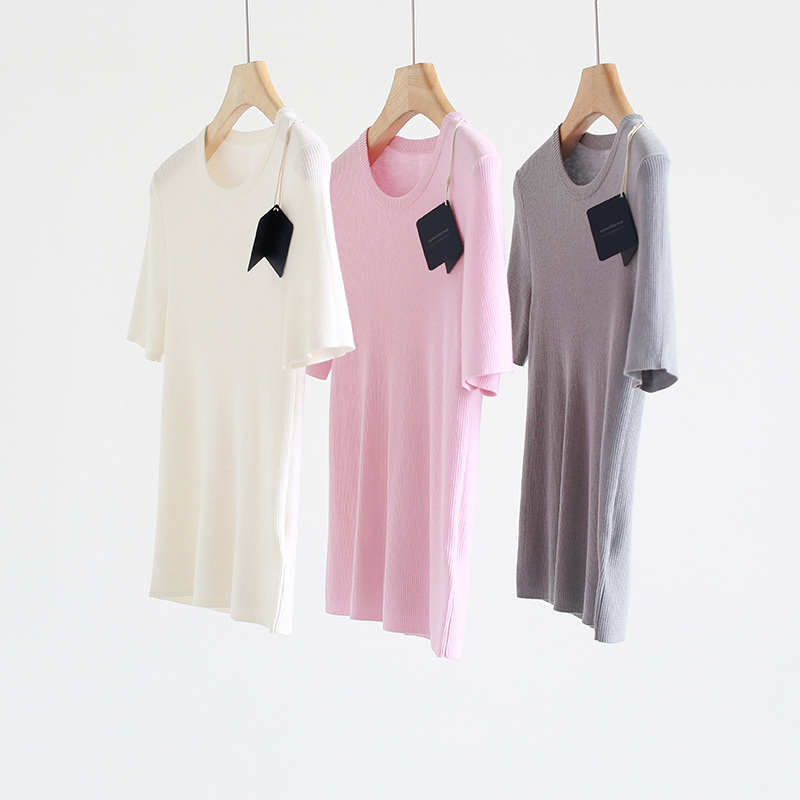 Spring and Summer Round Neck Worsted Yangtze Yarn Merino Wool Short-sleeved Sweater Round Neck Pullover High-quality Solid Color Top Spring and Summer Round Neck Worsted Yangtze Yarn Merino Wool Short-sleeved Sweater Round Neck Pullover High-quality Solid Color Top