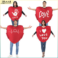2025新品情人节服装欧美跨境海绵数码印花扮演服爱心情侣装表演服