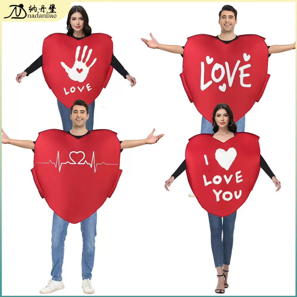 2025新品情人节服装欧美跨境海绵数码印花扮演服爱心情侣装表演服